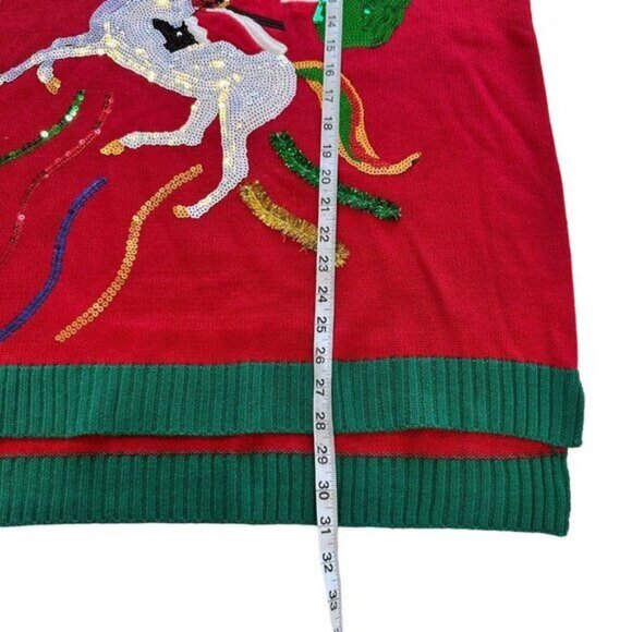 99 Jane Street Womens Red Santa Holiday Sequin Unicorn Hi-Low Sweater Top SZ 1X - Picture 6 of 15